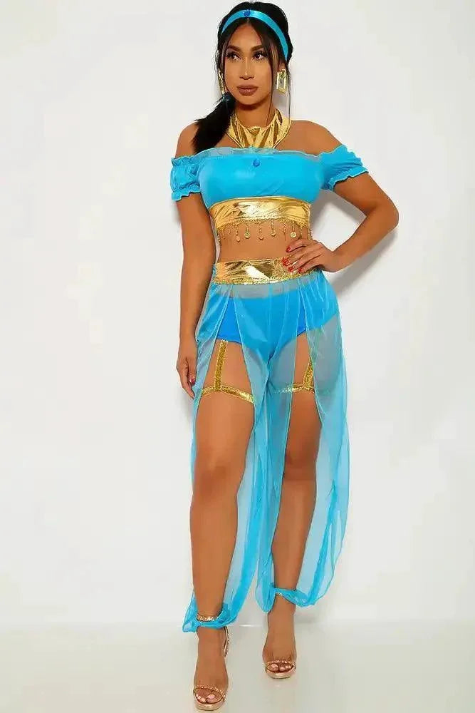 Turquoise Gold Garter Sexy Princess Jas Halloween Costume